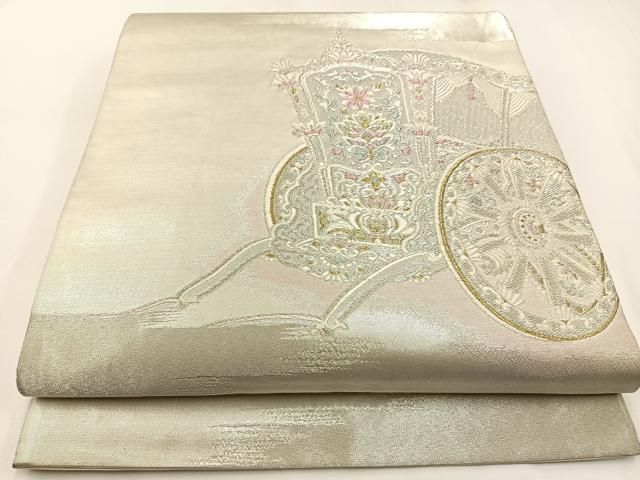 平和屋着物●六通柄京袋　本袋帯　唐織　枝花文　正絹　逸品　CABB9445hy 平和屋着物◎六通柄袋帯 唐織 花鳥丸文 黒地 金銀糸 正絹 逸品