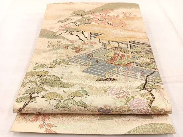 平和屋着物●六通柄袋帯　西陣　廣部商事謹製　霞文　金糸　正絹　逸品　CABF5319hy 平和屋着物○極上 西陣 まいづる謹製 六通柄袋帯 唐織 高貴御印文様