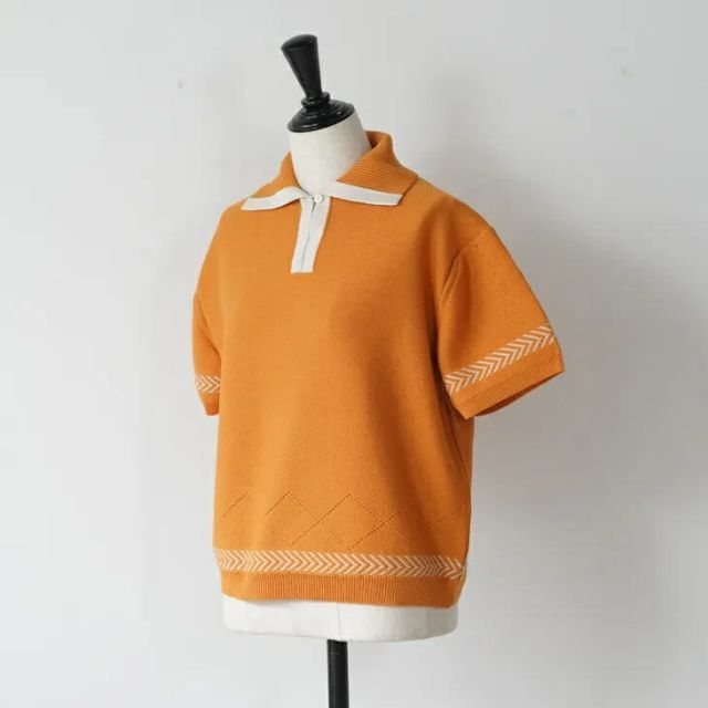 ASEEDONCLOUD | Kafusho Polo Knit (orange) | アシードンクラウド トップス ポロニット レディース