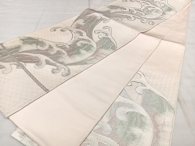 平和屋着物●西陣　桜井謹製　両面　六通柄袋帯　瀞染紬　天平菱文　証紙付き　正絹　逸品　未使用　DABB4210ps 平和屋着物○極上 西陣 勝山織物 六通柄袋帯 紬地 草花文 黒地 逸品