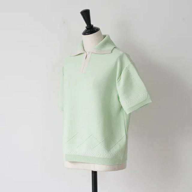 ASEEDONCLOUD | Kafusho Polo Knit (pale green) | アシードンクラウド トップス ポロニット レディース