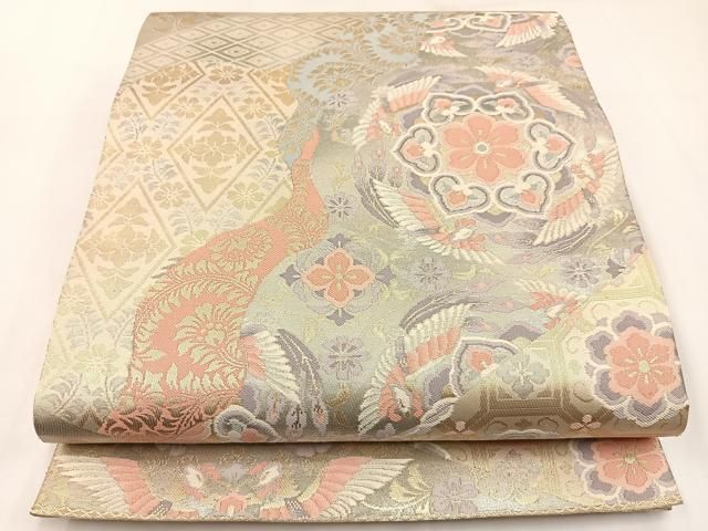 平和屋着物◎六通柄　本袋帯　花鳥文　純箔引　正絹　逸品　AABH0376yx 平和屋着物◎六通柄 本袋帯 花鳥文 純箔引 正絹 逸品