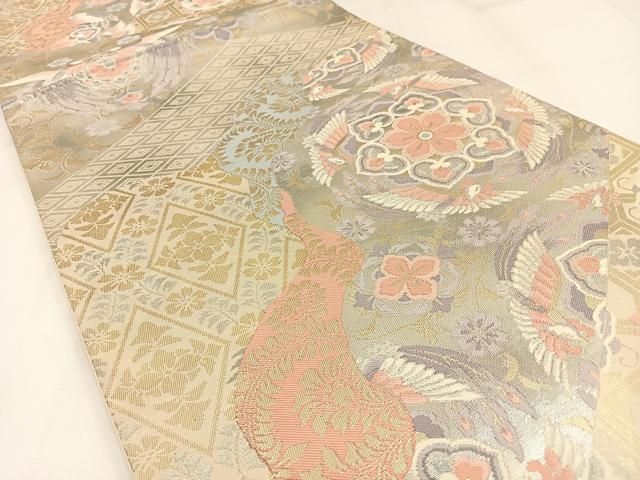 平和屋着物◎六通柄袋帯 花鳥文 金銀糸 引箔 正絹 逸品 BAAW9376hj