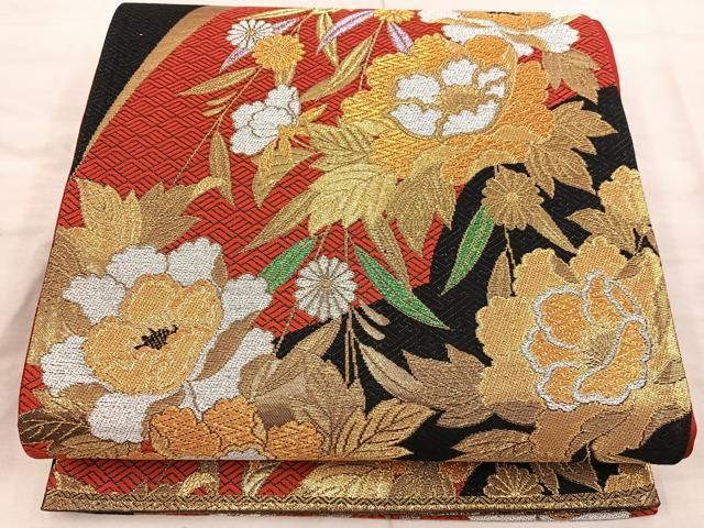 平和屋着物▽袋帯　スリーシーズン　春夏秋　すくい織　更紗花文　金糸　正絹　逸品　DABE5036ps 平和屋着物▽袋帯 スリーシーズン 春夏秋 すくい織 更紗花文 金糸 正絹