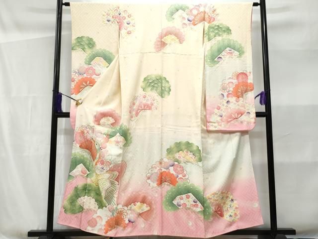 駒刺繍 暈し染め 金彩 平和屋1□豪華振袖 孔雀花松文 銀