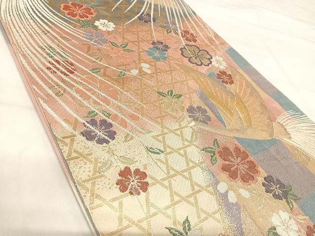 平和屋着物◎佐賀錦　全通柄袋帯　花菱文　銀糸　正絹　逸品　AABI1048yx 平和屋着物◎佐賀錦 全通柄袋帯 花菱文 銀糸 正絹 逸品 AABI1048yx