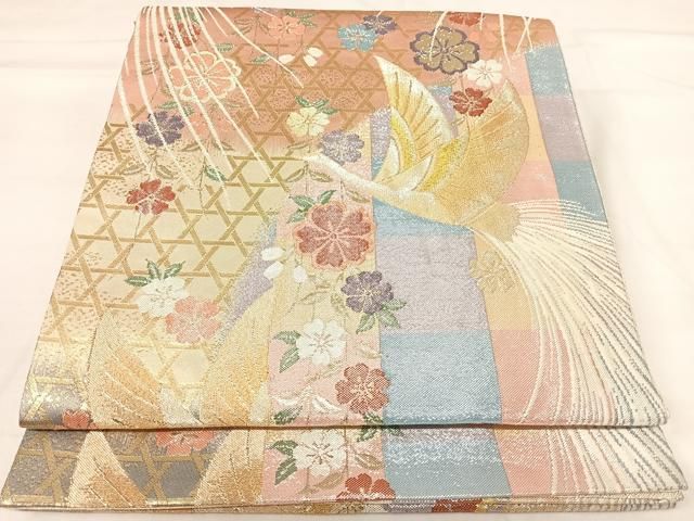平和屋着物◎本箔佐賀錦　六通柄袋帯　孔雀花文　金銀糸　正絹　逸品　AABI0880yx 平和屋着物◎佐賀錦 六通柄袋帯 鳳凰花文 金銀糸 正絹 逸品 AABI0879yx