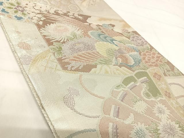 平和屋着物◎本箔佐賀錦　六通柄袋帯　孔雀花文　金銀糸　正絹　逸品　AABI0880yx 平和屋着物◎佐賀錦 六通柄袋帯 鳳凰花文 金銀糸 正絹 逸品 AABI1036yx
