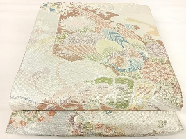 平和屋着物◎本箔佐賀錦　六通柄袋帯　孔雀花文　金銀糸　正絹　逸品　AABI0880yx 平和屋着物◎佐賀錦 六通柄袋帯 鳳凰花文 金銀糸 正絹 逸品 AABI0879yx