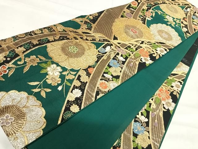 平和屋着物◎六通柄袋帯 唐織 立波花文 金銀糸 正絹 逸品 AABI0883yx