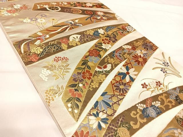 平和屋着物◎六通柄袋帯　唐織　熨斗花鳥文　金銀糸　正絹　逸品　AABI0886yx 平和屋着物◎六通柄袋帯 唐織 熨斗花鳥文 金銀糸 正絹 逸品 AABI0886yx
