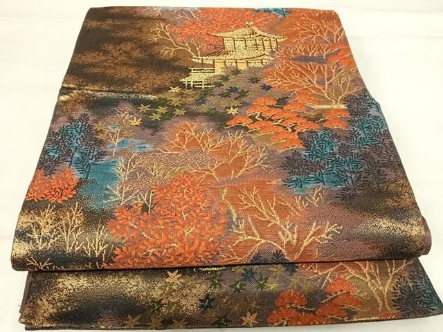 平和屋着物◎六通柄袋帯　唐織　風景文　金糸　正絹　逸品　AABI0892yx 平和屋着物◎六通柄袋帯 唐織 風景文 金糸 正絹 逸品 AABI0892yx