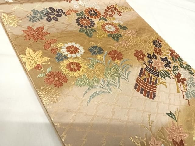 平和屋着物◎六通柄袋帯 唐織 草花文 金糸 正絹 逸品 AABI0913yx