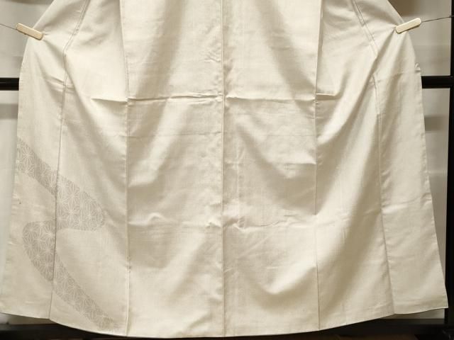 平和屋着物□色留訪問着 紬地 麻の葉文様 十字絣文様 正絹 逸品