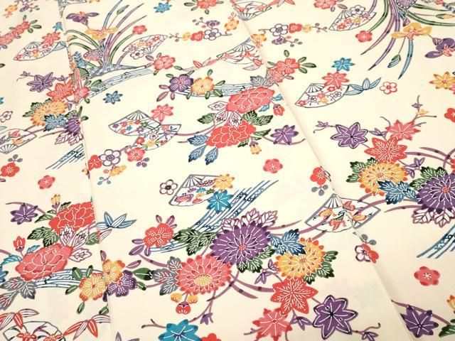 平和屋着物▽上質な小紋　単衣　扇面花文　正絹　逸品　AABH8585jh 平和屋着物□上質な小紋 型染め 流水扇面花文 正絹 逸品 CABF4228ev