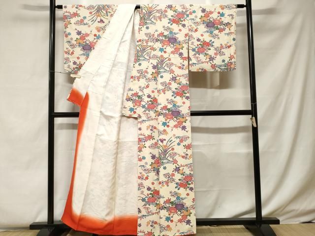 平和屋着物□上質な小紋 型染め 流水扇面花文 正絹 逸品 CABF4228ev
