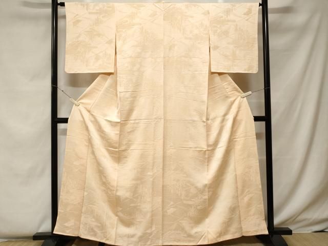 平和屋着物■上質な色無地　樹林扇面地紋　鳥の子色　正絹　逸品　CABF4235ev 平和屋着物□上質な色無地 樹林扇面地紋 鳥の子色 正絹 逸品