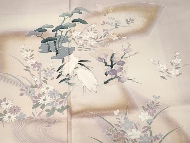 平和屋着物■訪問着　地紙重ね白鷺枝花文　暈し染め　正絹　逸品　CABF4239ev 平和屋着物□訪問着 地紙重ね白鷺枝花文 暈し染め 正絹 逸品