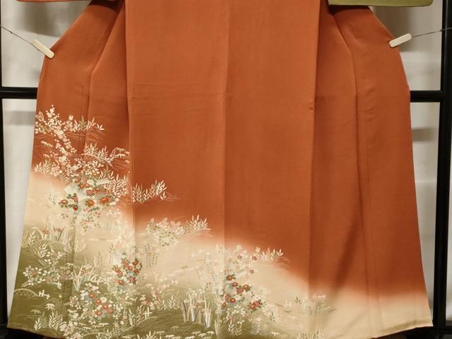 平和屋着物■訪問着　駒刺繍　御所解文　暈し染め　金彩　鬼しぼ縮緬　正絹　逸品　CABF4246ev 平和屋着物□訪問着 駒刺繍 御所解文 暈し染め 金彩 鬼しぼ縮緬 正絹