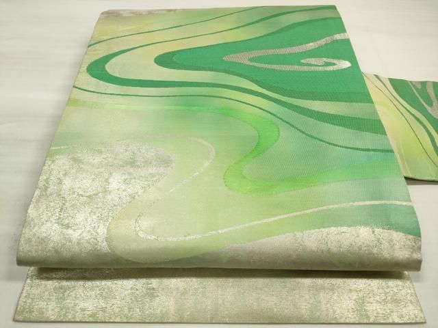 平和屋着物＊夏物　九寸名古屋帯　流水草葉文　金銀糸　正絹　逸品　DABC8540cm 平和屋着物＊夏物 九寸名古屋帯 流水草葉文 金銀糸 正絹 逸品