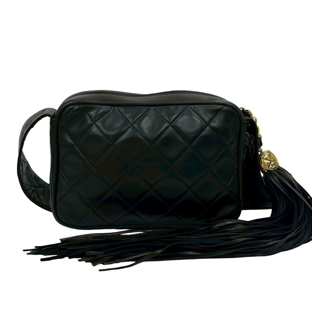 極 美品 シール有 1番台 CHANEL シャネル マトラッセ ココマーク フリンジ タッセル ラムスキン ミニ ショルダーバッグ ブラック g82-2 極 美品 シール有 1番台 CHANEL シャネル マトラッセ ココマーク