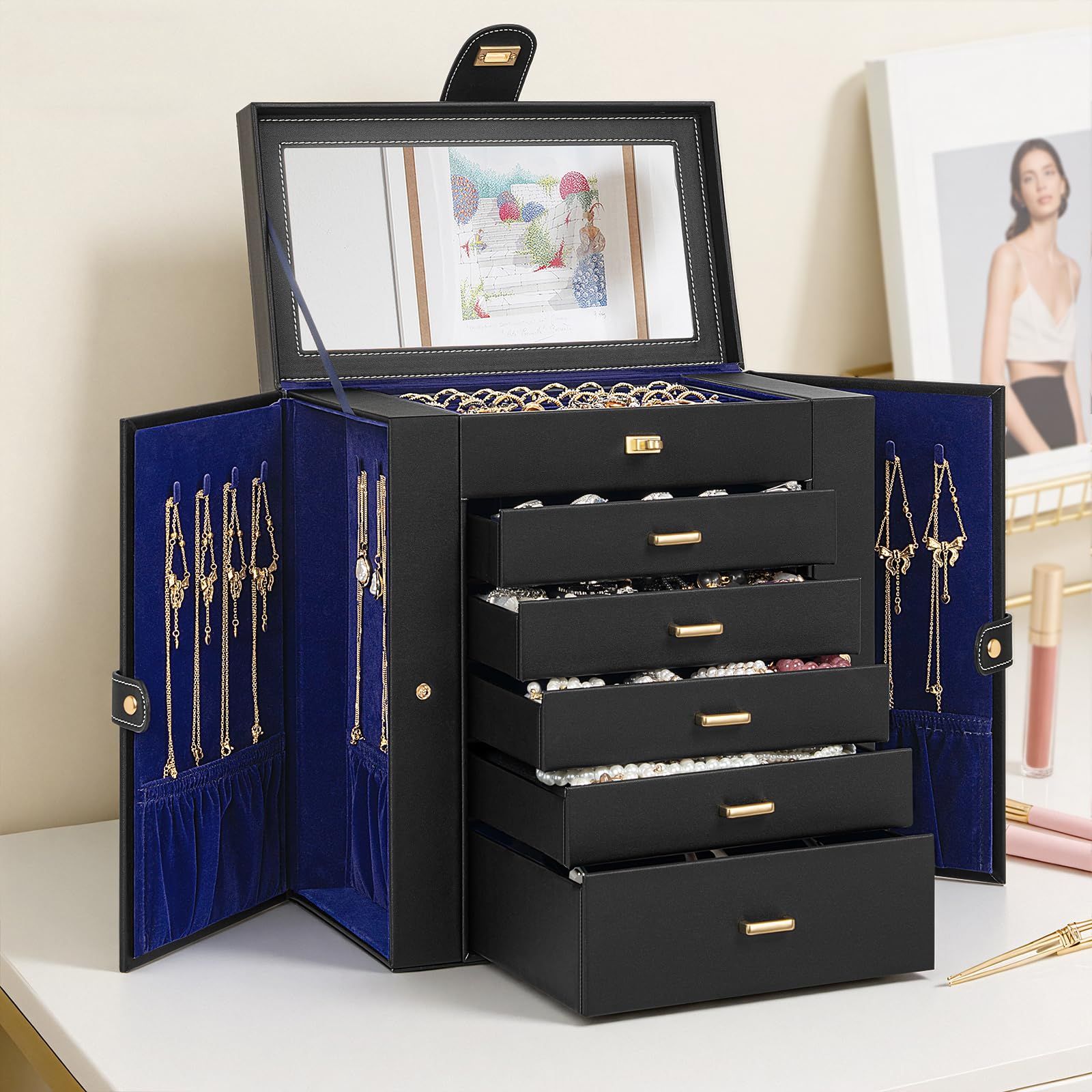 特価商品 AKOZLIN 大容量 ジュエリーボックス 6段式 アクセサリー 収納 