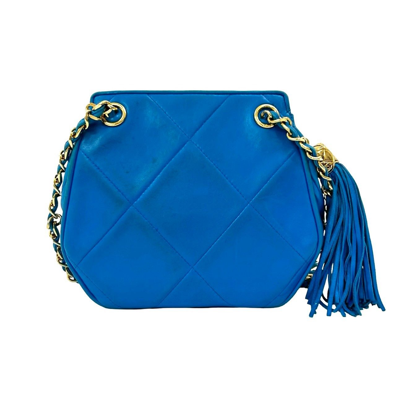極 美品 袋付 カード シール有 1番台 CHANEL シャネル ココマーク フリンジ ラムスキン 本革 チェーン ショルダーバッグ ブルー 39736 極 美品 袋付 カード シール有 1番台 CHANEL シャネル ココマーク