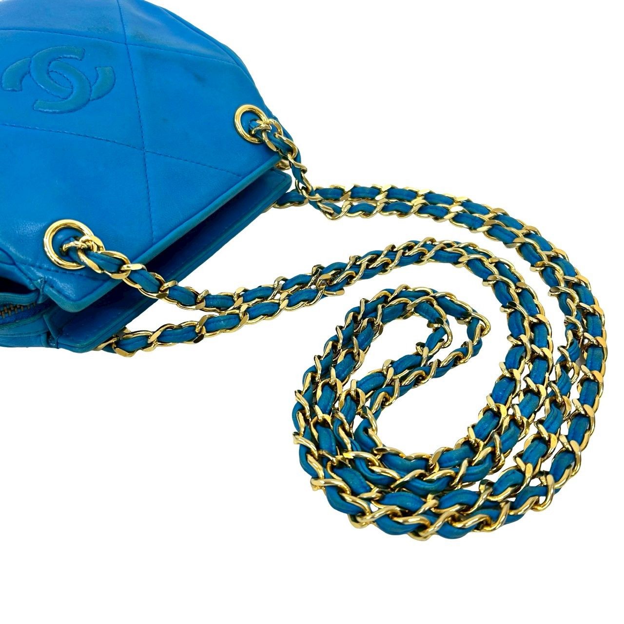 極 美品 袋付 カード シール有 1番台 CHANEL シャネル ココマーク フリンジ ラムスキン 本革 チェーン ショルダーバッグ ブルー 39736 極 美品 袋付 カード シール有 1番台 CHANEL シャネル ココマーク