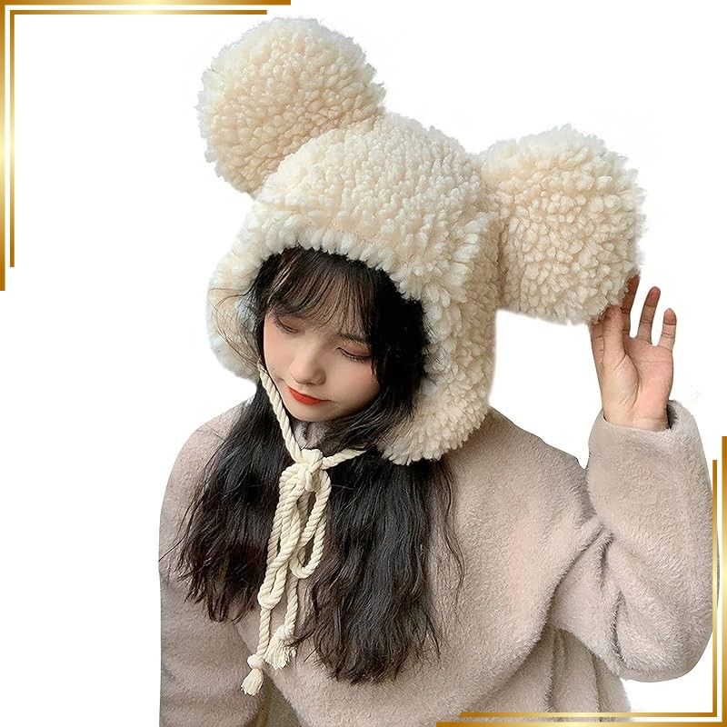 【新品】 [JBLUELOVER] 着ぐるみキャップ 耳付き ファー帽子 レディース ふわふわ モコモコ 裏起毛 暖かい 防寒 くま耳 可愛い 動物帽子 仮装 コスプレ 変身 パーティー 誕生日 バレンタイン プレゼン クリスマス 通学 旅行 外出用 男女 1