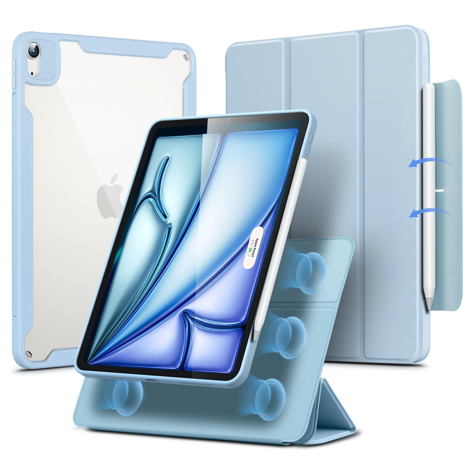 【在庫セール】ESR iPad Air 11インチ ケース (M4/M3/M2、2026/2025/2024) iPad Air 第5/4世代 (2022/2020) 専用 取り外し可能マグネットカバー 縦/横向きスタンド ブラック Pencil Pro/US