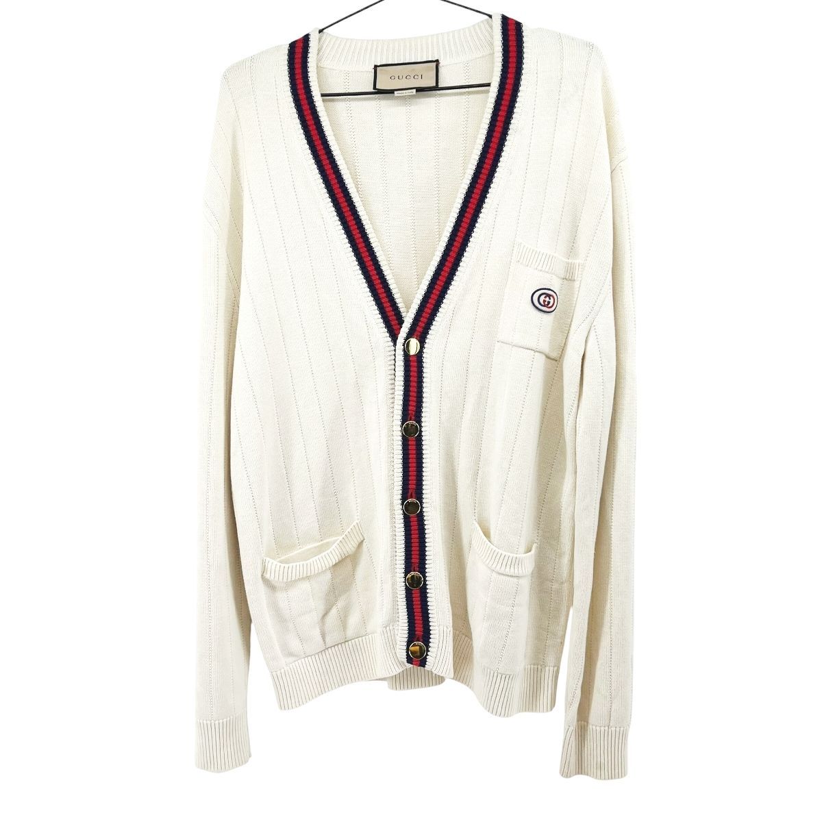 中古】 GUCCI グッチ ウェブストライプ カーディガン ホワイト 中古】 GUCCI グッチ ウェブストライプ カーディガン ホワイト