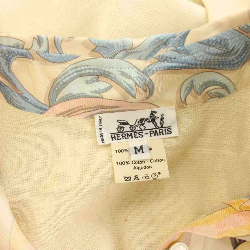 エルメス ヴィンテージ スカーフ柄 シルク コットン ニット 切替 シャツ 長袖 エルメス HERMES ヴィンテージ スカーフ柄 シルク コットン ニット