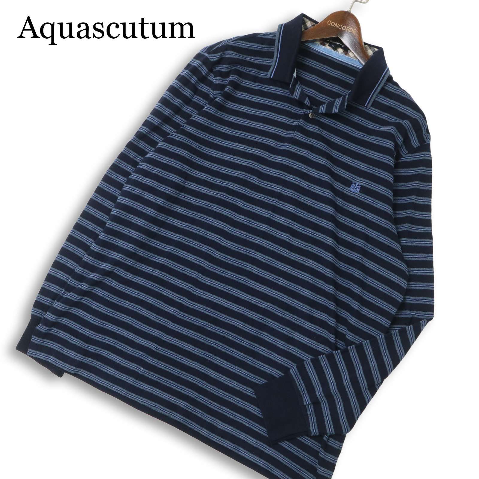 Aquascutum アクアスキュータム 通年☆ 長袖 ボーダー ロゴ刺繍 