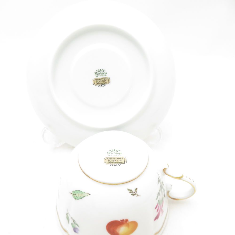 リチャードジノリ ② イタリアンフルーツ ティーカップ＆ソーサー フルーツ柄 ホワイト Richard Ginori 札幌 西岡店 美品 Richard Ginori リチャードジノリ イタリアンフルーツ ティー