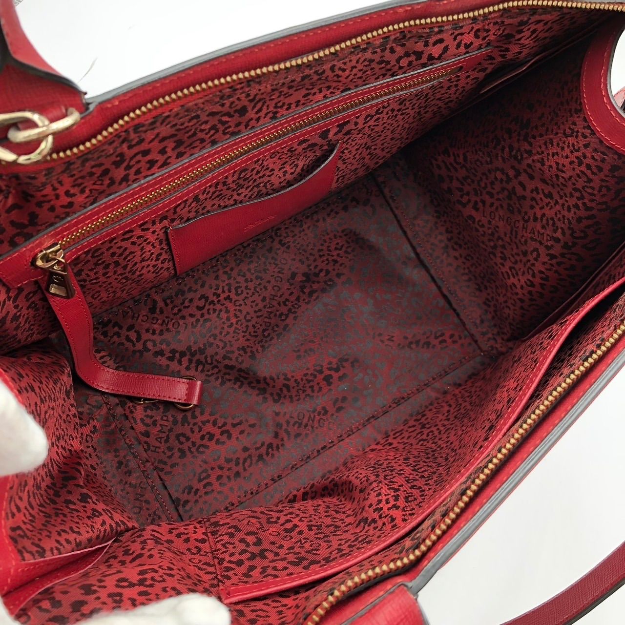 レディース 【美品】ロンシャン 2way トートバッグ レザー 赤 