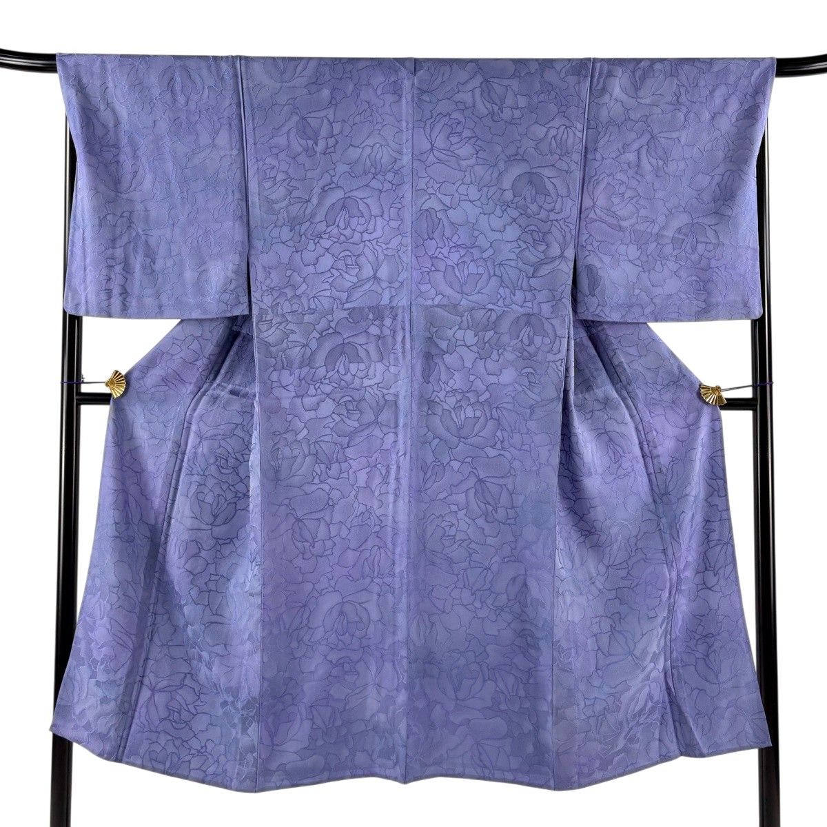 【美品】 男着物 身丈139.5cm 裄丈68.5cm S 単衣 花 ぼかし 薄紫 正絹 秀品 【中古】