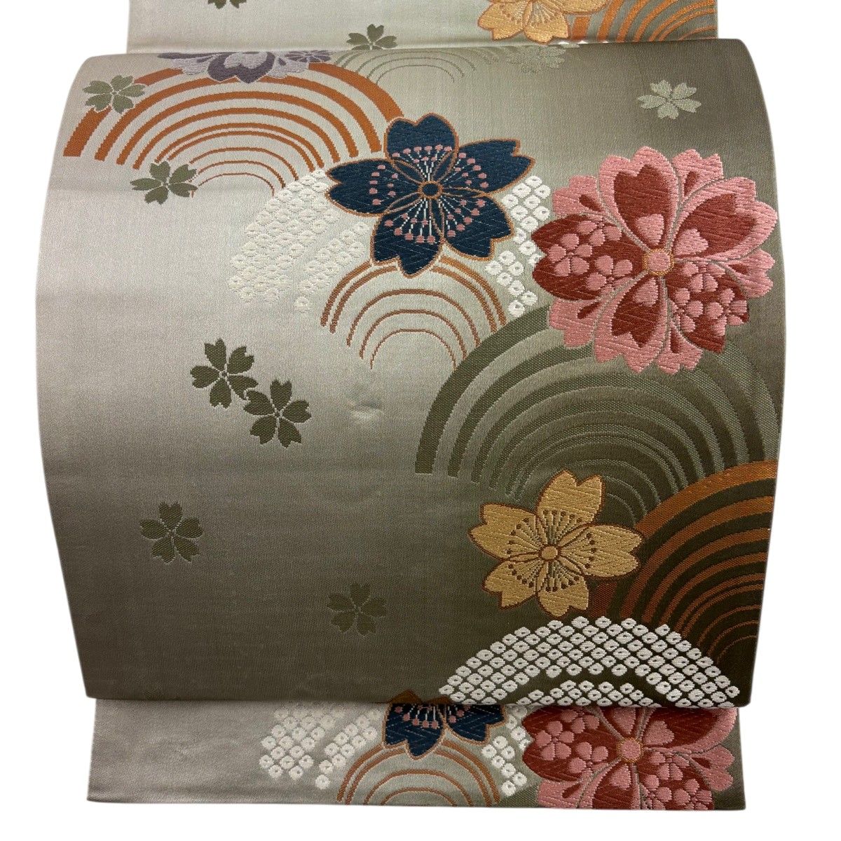 袋帯 秀品 桜 幾何学 箔 灰緑 六通 正絹 【中古】 - メルカリ