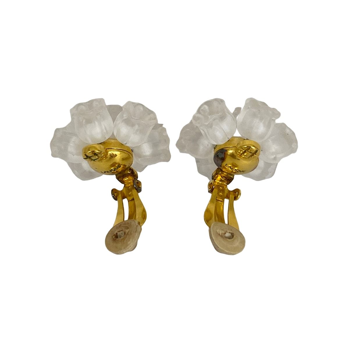 ラリック Lalique ガラス フラワーモチーフ イヤリング ゴールドカラー 