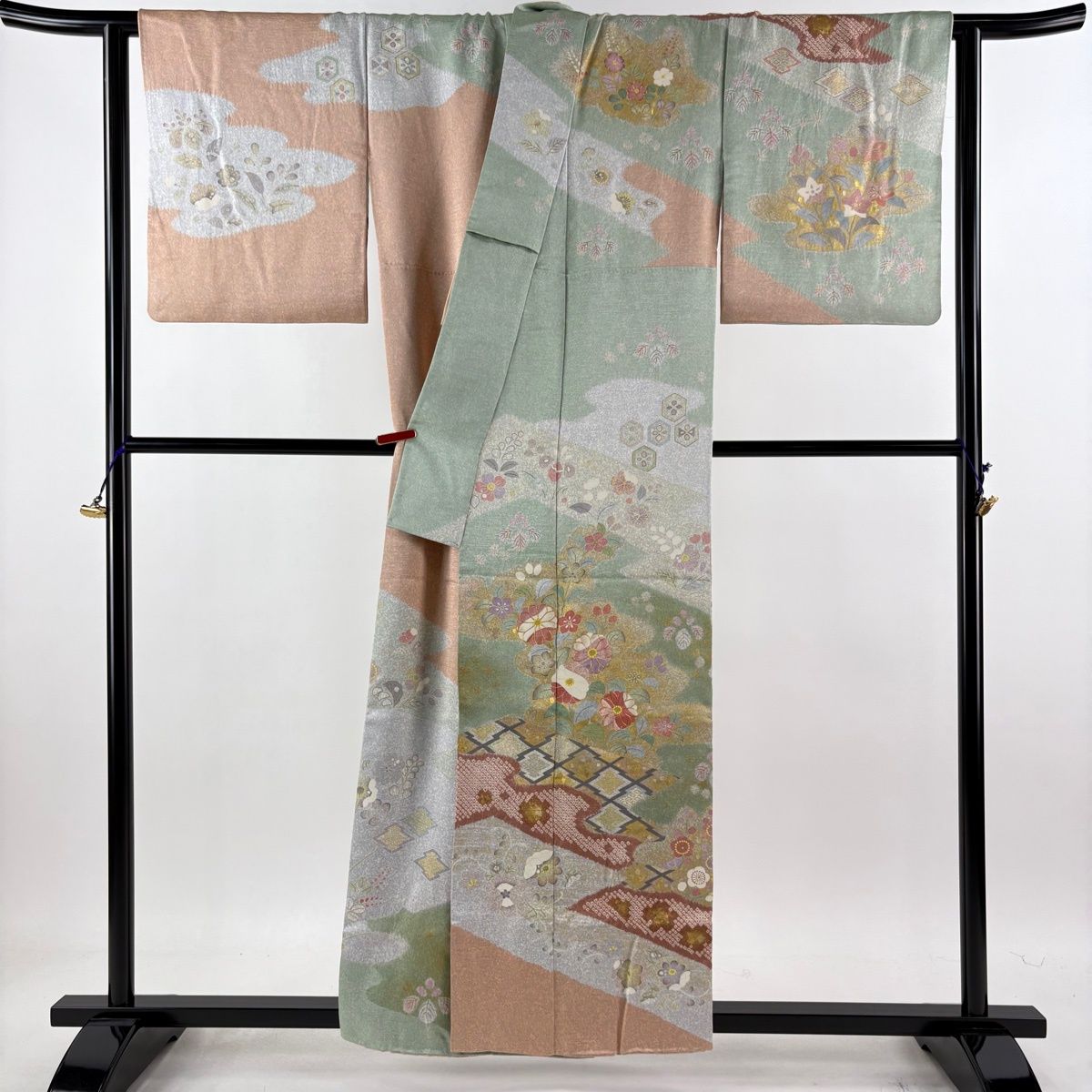 訪問着 身丈157cm 裄丈63cm S 袷 松井青々 落款 枝花 鳥 刺繍