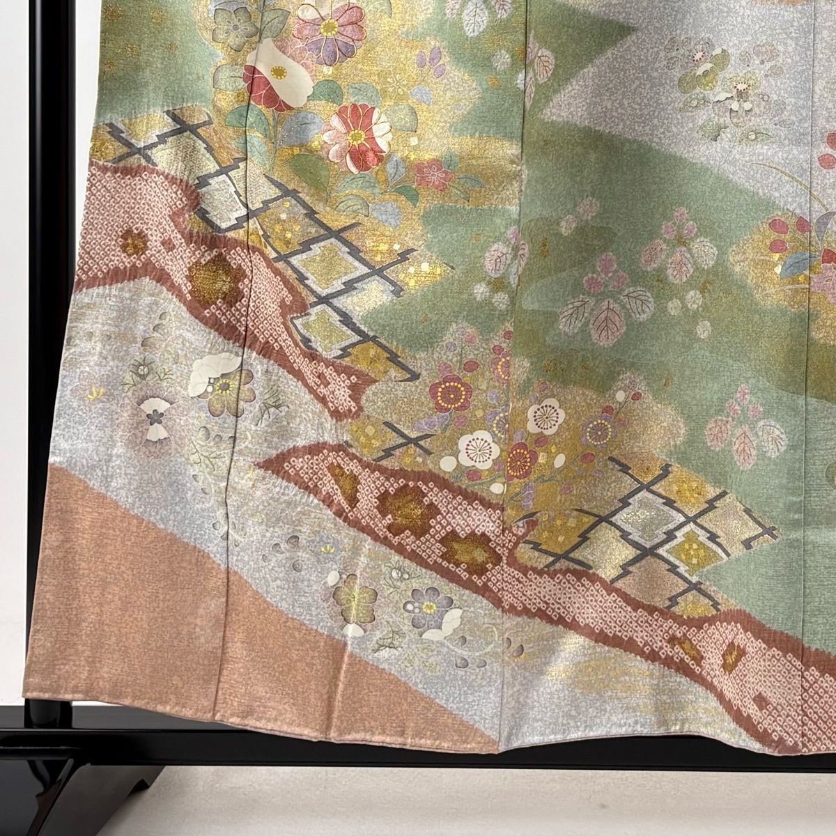 訪問着 身丈157cm 裄丈63cm S 袷 松井青々 落款 枝花 鳥 刺繍