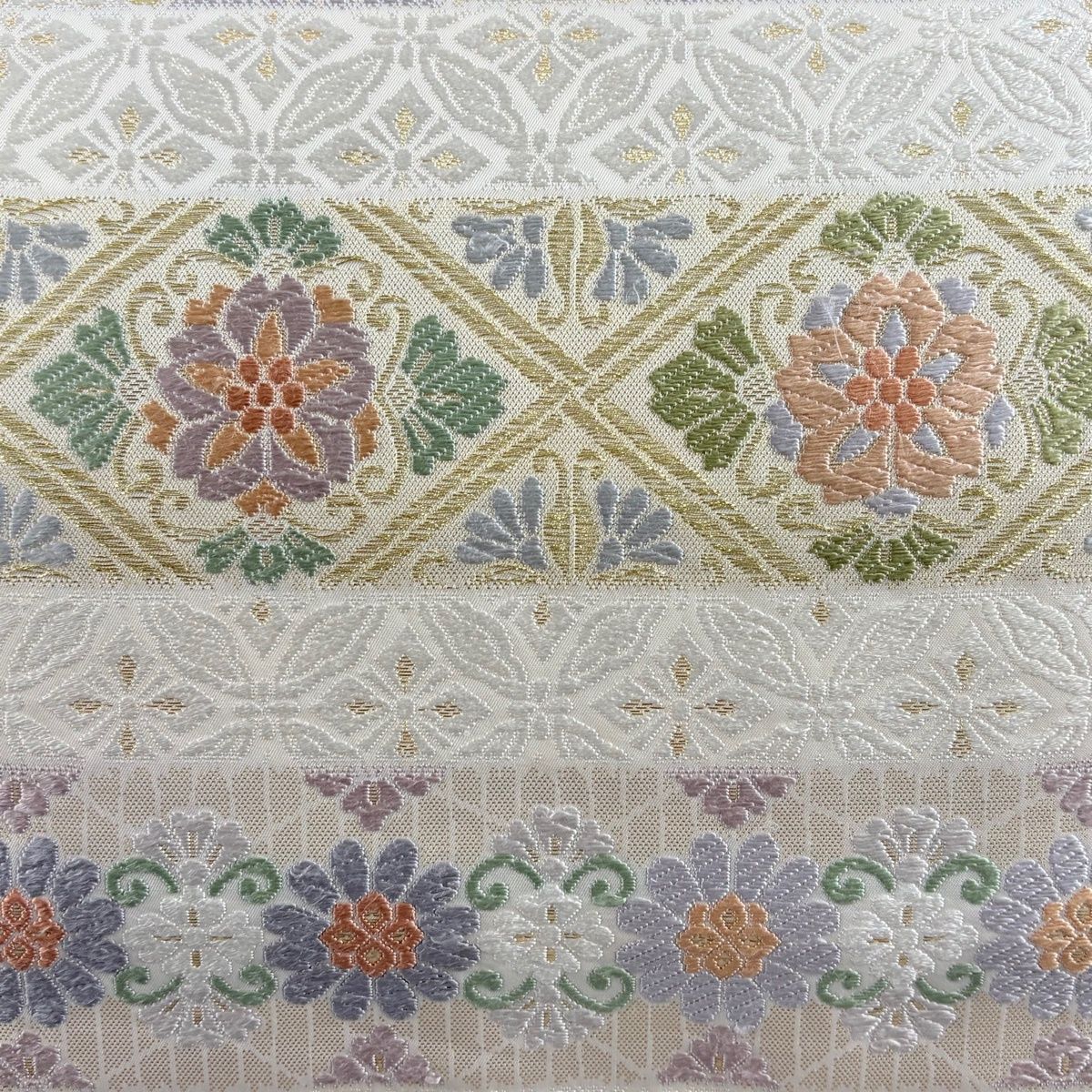 袋帯 名品 花 七宝花菱 金糸 唐織 クリーム 六通 正絹 【中古】 - メルカリ