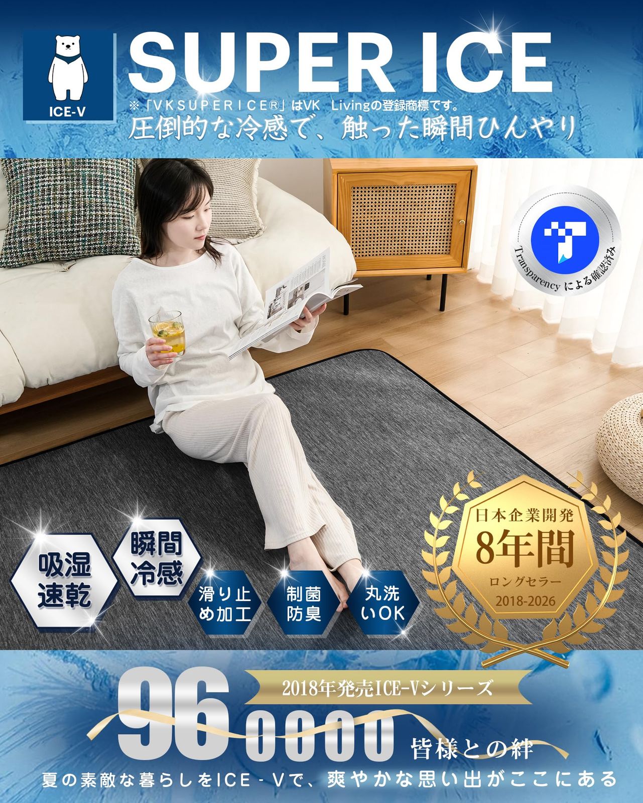 VK Living 夏用ラグマット カーペット 接触冷感 【SUPER ICE】 冷感
