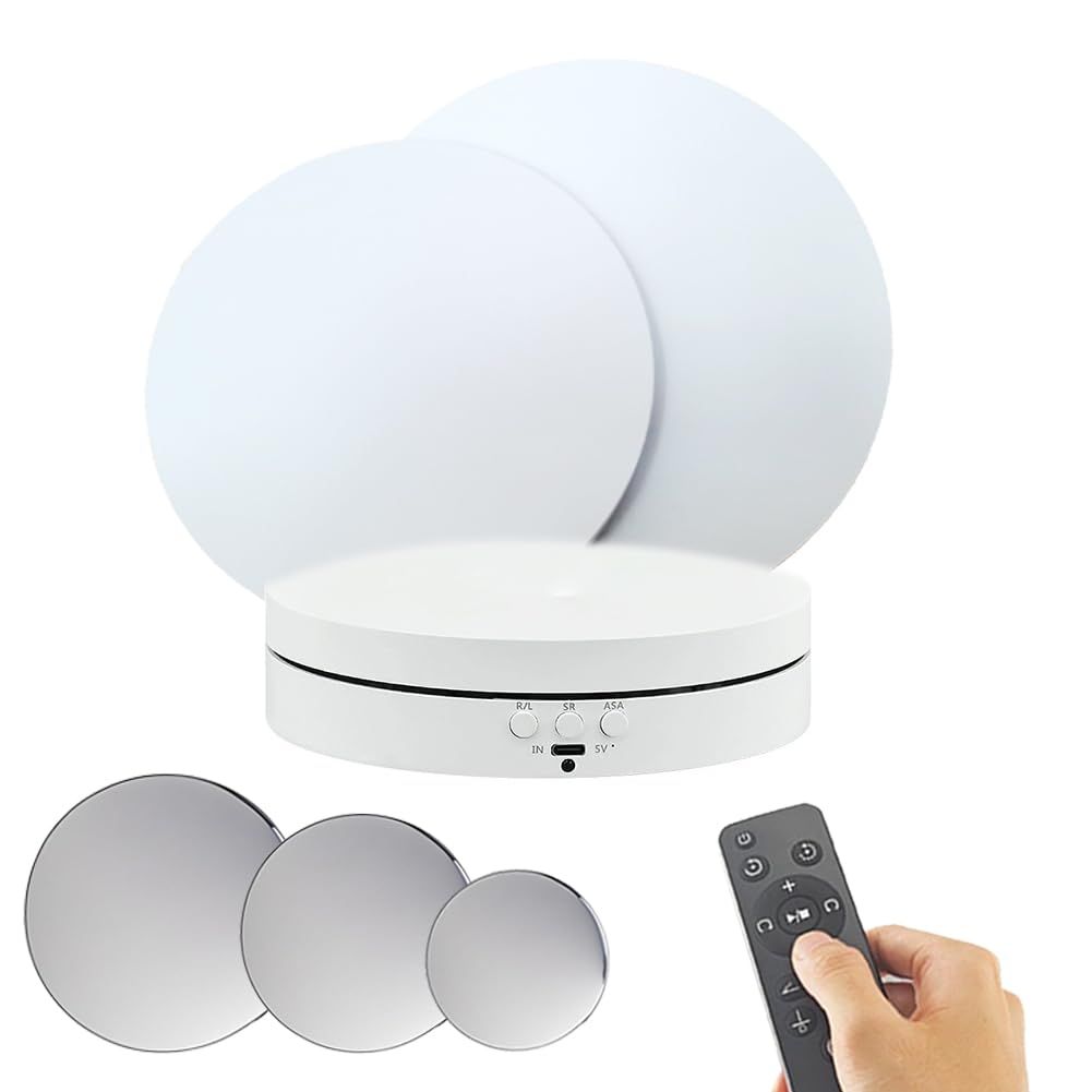 回転台 電動 ターンテーブル 3in1 リモコン式 バッテリー駆動|USB-TypeC駆動 直径15.5|19|23cm 耐荷重10KG 方向|角度|速度調整 撮影用|展示用 低消費電力 低騒音 ホワイト 3 in 1 15.5cm 19 b74457b9