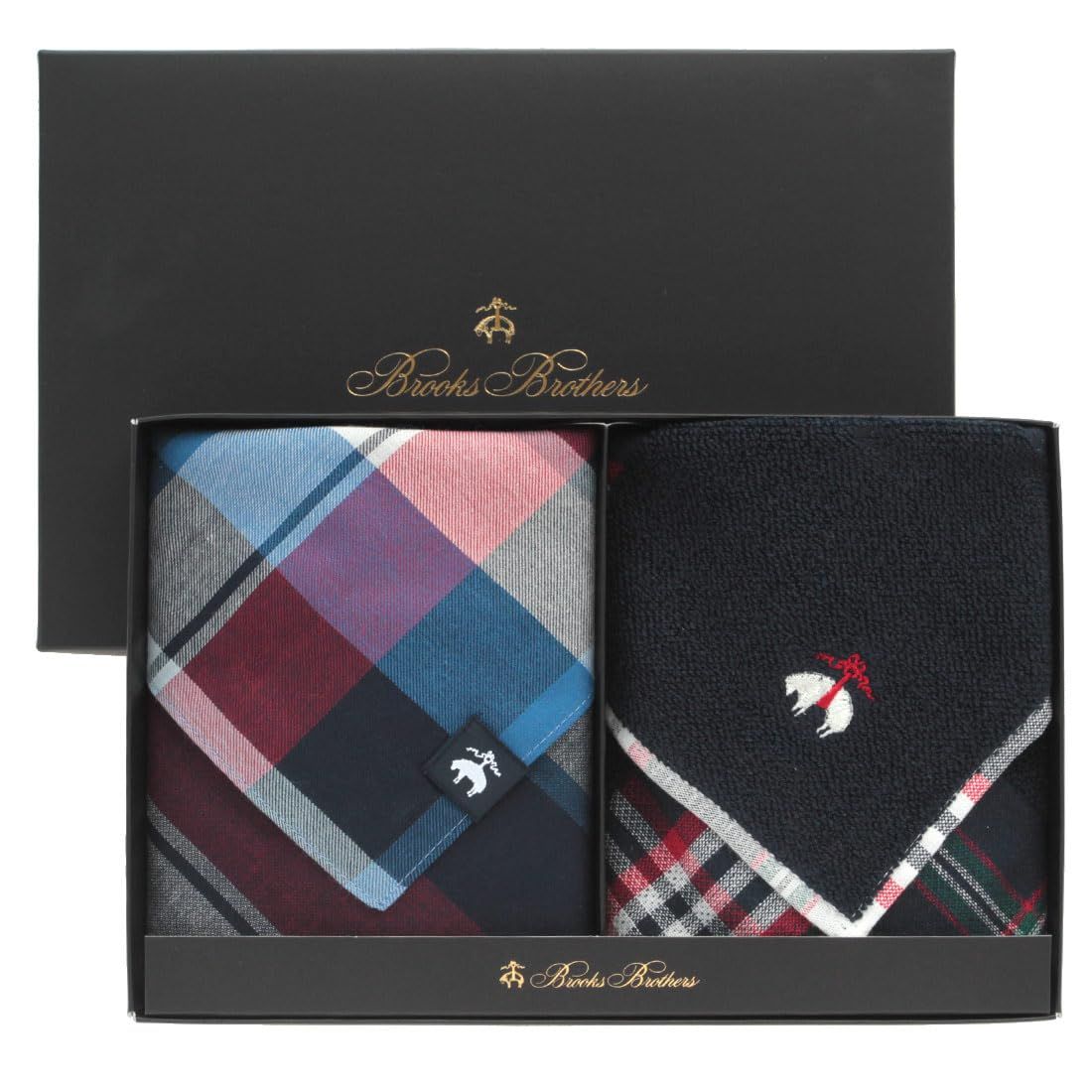 [ブルーミング] Brooks Brothers (ブルックスブラザーズ) 専用ギフトBOX入り メンズ イージーケアハンカチ＆タオルハンカチ 2枚セット (ギフトセット) 001761-0001-01