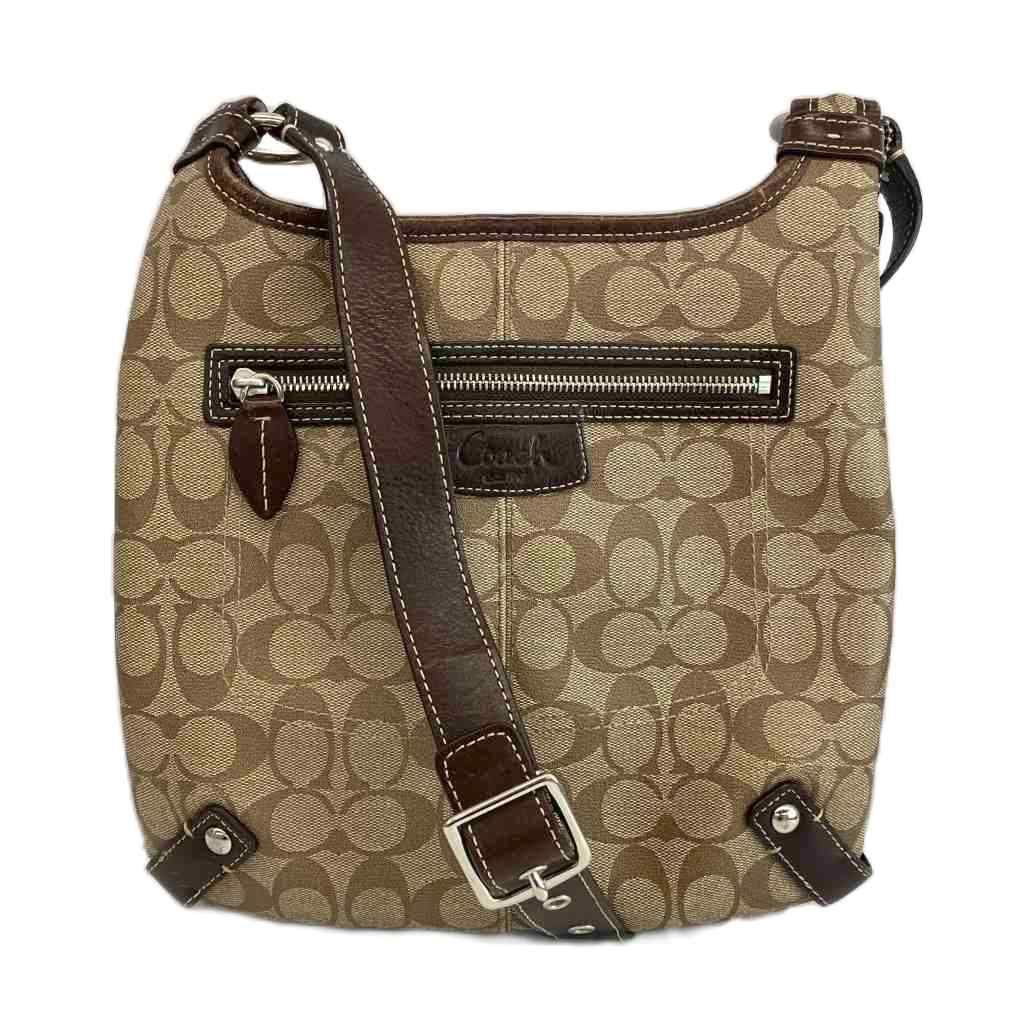 コーチ シグネチャー ショルダーバッグ F15704 ブラウン 斜め掛け PVC×レザー COACH 名斜めがけ 茶色 こげ茶 ☆ PayPay(ペイペイ)決済可能 ☆ 札幌市 豊平区 平岸 COACH（コーチ） ショルダーバッグ レディース 斜めがけ シグネチャー