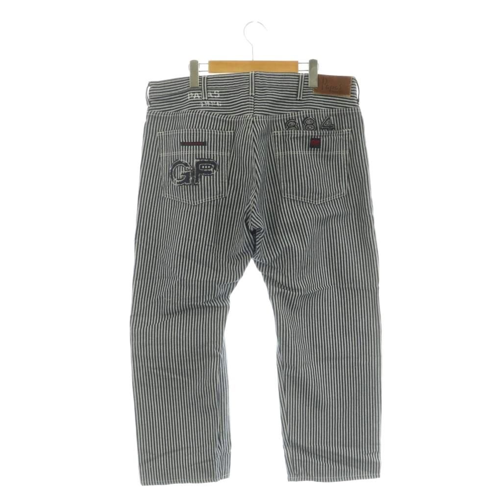 パパス Papas ヒッコリーストライプ ワークパンツ リネンコットン