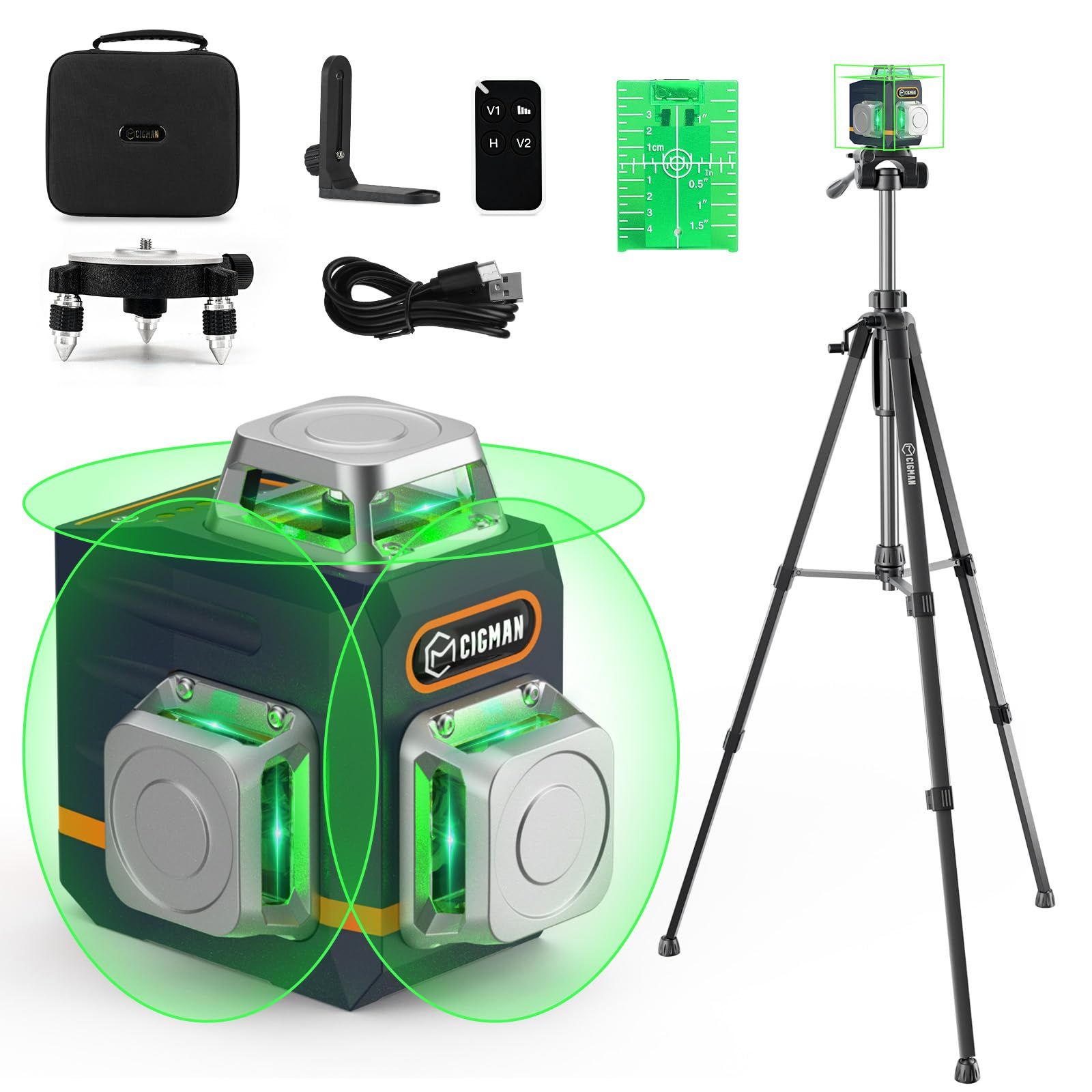 [Free Shipping] CIGMAN 3D Laser Marker with Tripod, Remote Control, Remote Control, Small, 3 x 360°, 12 Line Horizontal Laser, 4000 mAh, Rechargeable Battery, Rotating Base, Brightness Adjustable, Perfect for DIY, Construction Workers, Home Improvement, 385c23ac