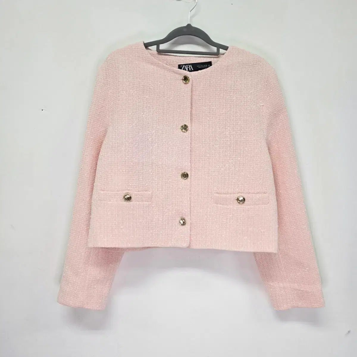 新品◎ZARA／コントラストパイピングテクスチャージャケット ツイード ピンク ZARA ピンク ツイード ジャケット L - メルカリ