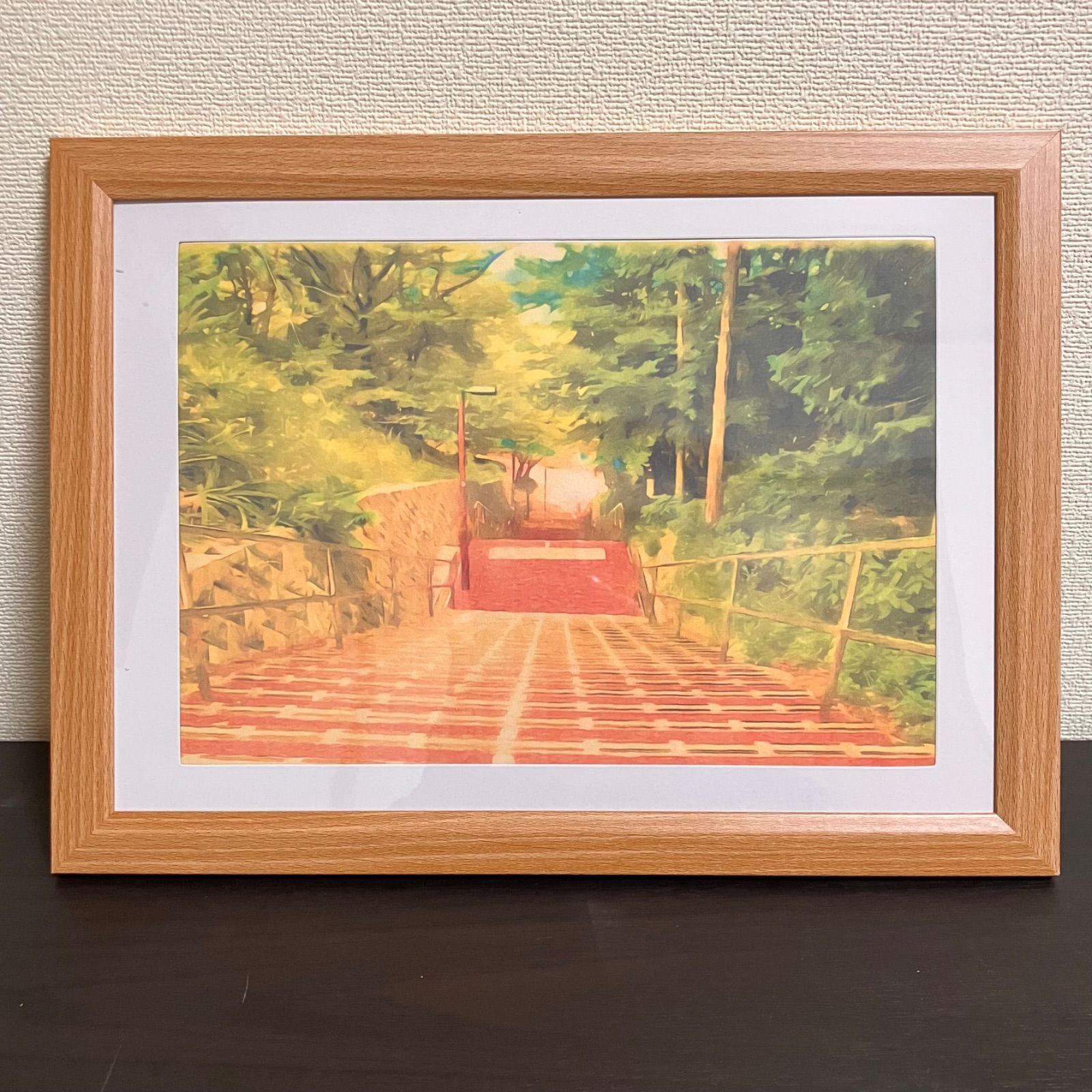 ジブリアート⑧耳をすませばより「桜ヶ丘の階段より」32.7㎝×24.0㎝　額装品 ジブリアート108 耳をすませばより「桜ヶ丘の階段より」額装品 額縁