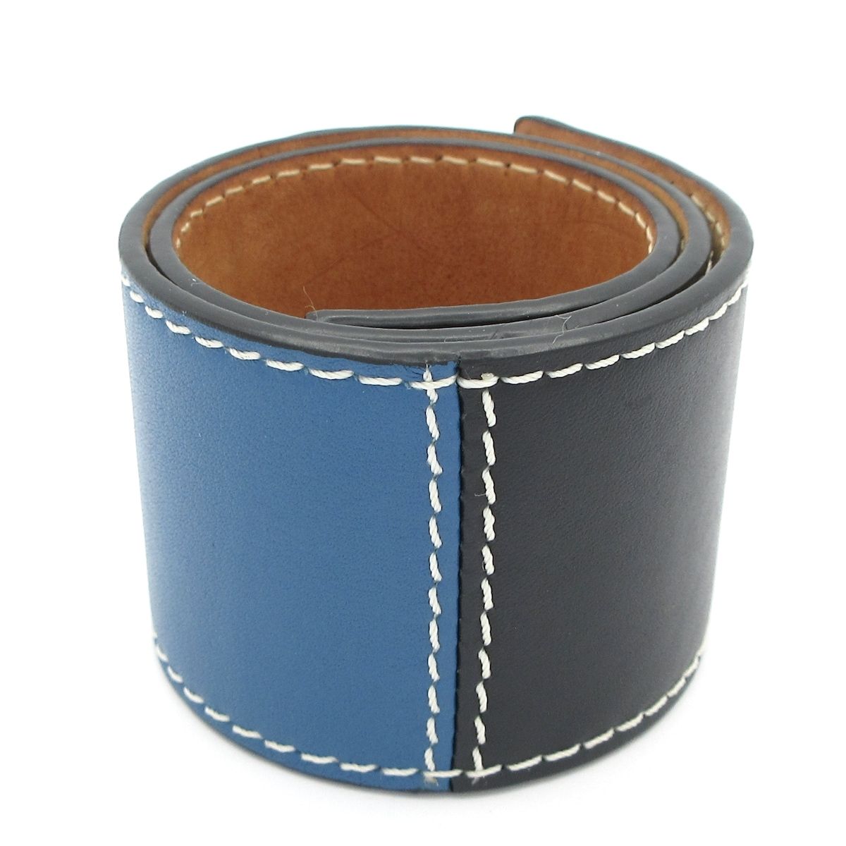 【美品】LOEWE スラップブレスレット　ブルー LOEWE(ロエベ) ブレスレット スラップブレスレット レザー 黒×ブルー